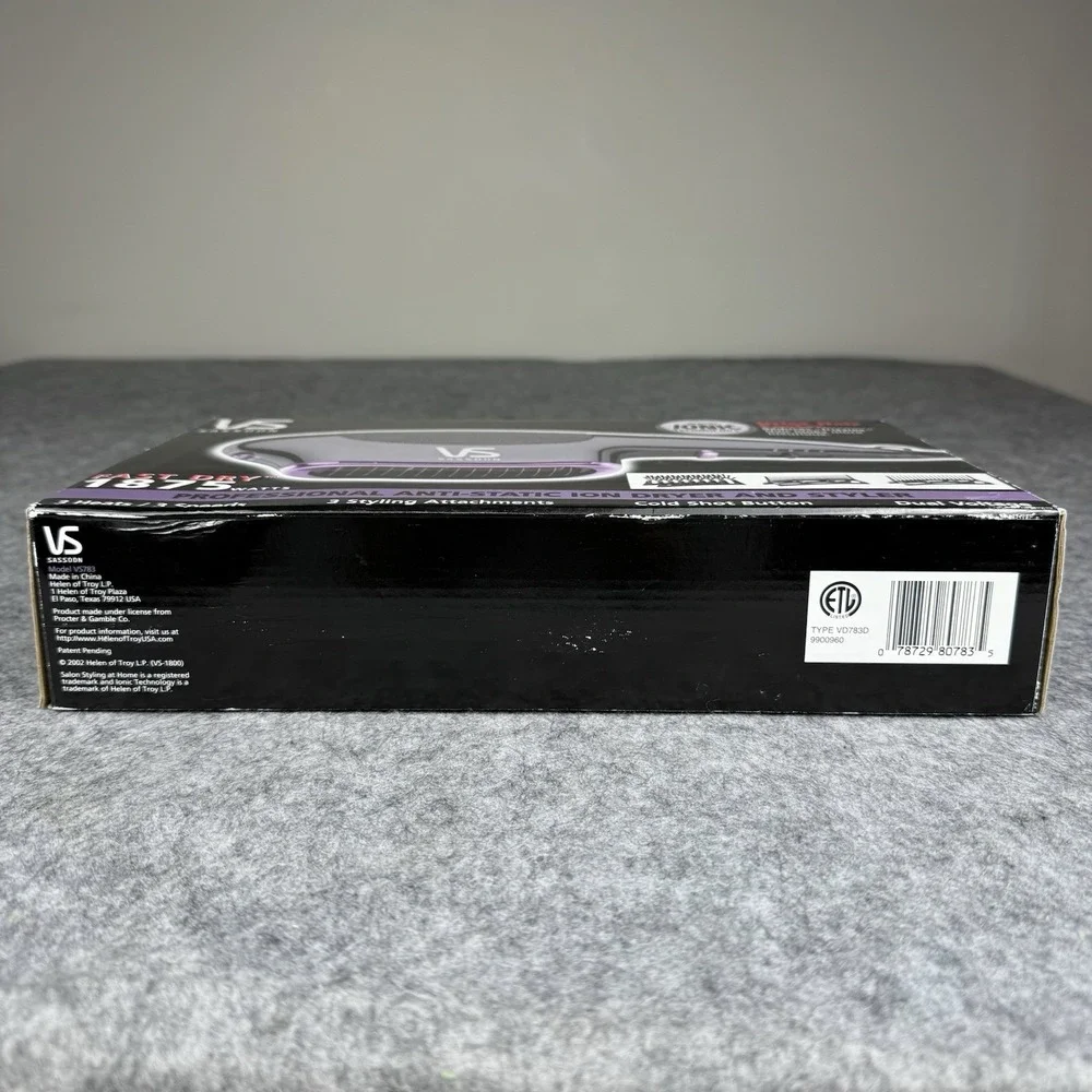 NEW Vidal Sassoon Fast Dry 1875 Ionic Dryer Styler Black Attachments VS783